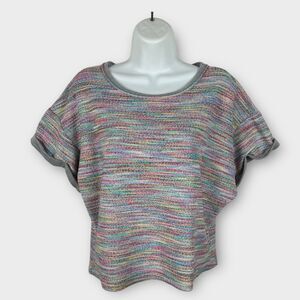 Anthropologie Saturday Sunday Sweatshirt Top Small Cropped Rainbow Short Sleeve